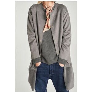 Zara suede coat with  faux trim fur. Size small